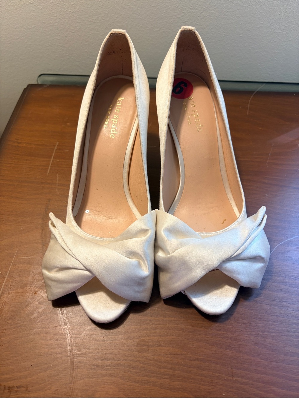 kate spade Cream Satin Bow Peep-Toe Heels